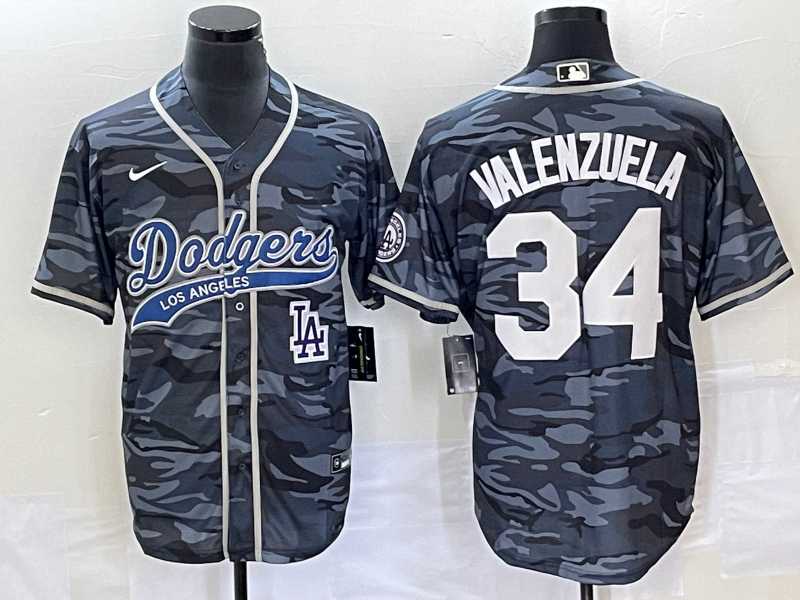 Men%27s Los Angeles Dodgers #34 Toro Valenzuela Gray Camo Cool Base With Patch Stitched Baseball Jersey->los angeles dodgers->MLB Jersey